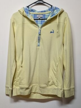 Cuffy’s Cape Cod Sweatshirt Yellow Pullover Coastal Preppy Hoodie Plaid, Size M